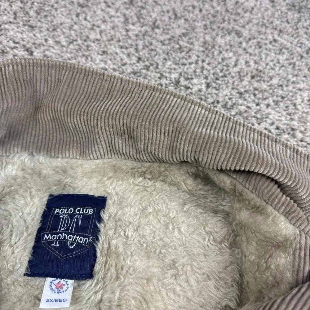 Vintage Polo Club Manhattan Corduroy Sherpa Lined Jacket Mens 2XL Beige USA